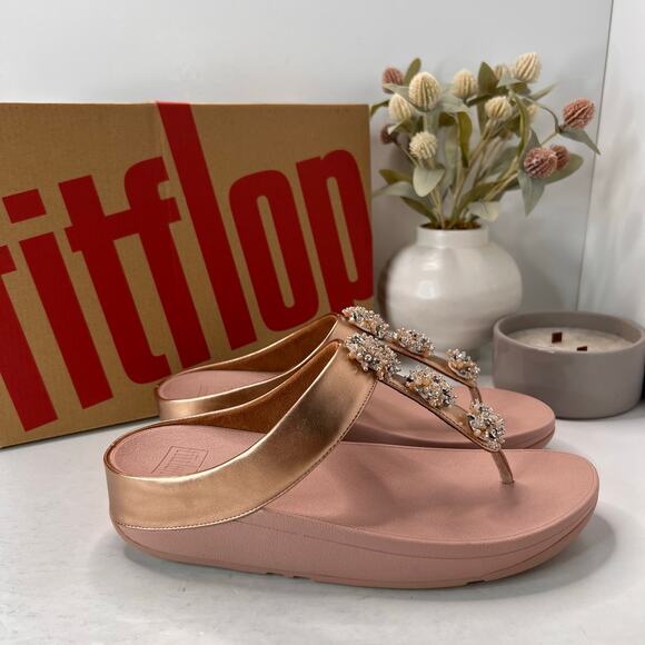 FitFlop Galaxy Crystal Embellished Toe-Thong Sandals Rose Gold Women 10/EU42 NWB - Picture 4 of 11